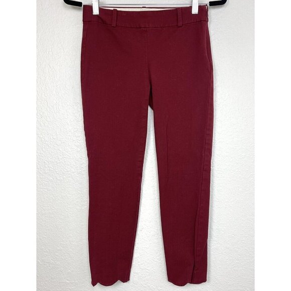 J. CREW Womens SIZE 0 Wine Cropped Twill Winnie PANTS w/ Scalloped Hem H5171 EUC - Picture 3 of 9